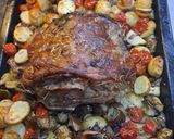 A picture of step 9 of Leg of lamb, baked brinjals and potatoes.