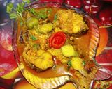 A picture of step 9 of Bata Fish (Reba Carp) with baby pumpkin in a light gravy.