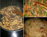 A picture of step 5 of Thai Style LARB Spaghetti with Mushroom and Sausages.