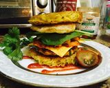 A picture of step 8 of Kimchi Ramen Burger.