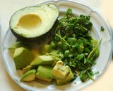 A picture of step 2 of Quinoa with black beans and avocado- topped with Avocado cashew dressing.