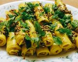 A picture of step 6 of Khandvi.