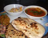 A picture of step 4 of Lauki Roti(tandoori) with aloo tamatar, karela and salad.