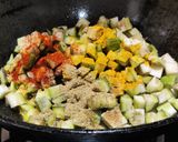 A picture of step 4 of Roti with brinjal aloo fry.