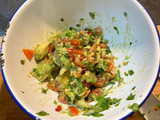 Beef enchiladas with salsa and guacamole