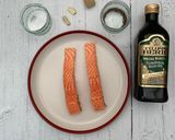 A picture of step 1 of Grilled salmon served with homemade chimichurri sauce.