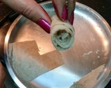 A picture of step 7 of Falahari Khandvi.