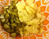 A picture of step 2 of Potato salad with pickled cucumbers and green peas.