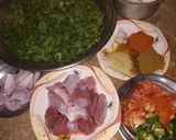 A picture of step 1 of Shaljum palak gosht.