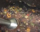 A picture of step 8 of Black bean soup with poached egg, salsa and corn tortillas.