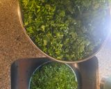 A picture of step 1 of Alkaline - Kale and Dandelion Greens.