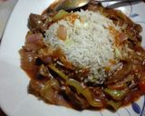 A picture of step 3 of Lamb chilli with garlic veg rice.