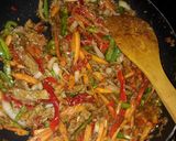 A picture of step 3 of Singapore noodles/ rice sticks.