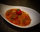 Bazsalikomos lecsó, csípős mangalica kolbásszal recept fázis 9 fotója