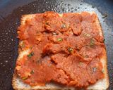 A picture of step 2 of Achari bread sandwich.