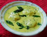 A picture of step 6 of Taro in buttermilk curry (kadi, Morkuzhambu in tamil).