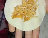A picture of step 3 of Fried Momo with noodles stuffing.
