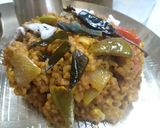 A picture of step 2 of Vegetables Matta Rice with Thakkali Pachadi and Sambhar.