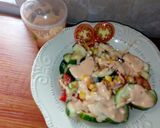 A picture of step 4 of Cucumber salad nd My Crazy salad dressing.