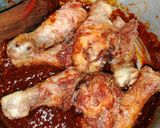 A picture of step 5 of Honey and ketchup glanced chicken drumsticks.