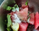 A picture of step 1 of Watermelon mint summer drink.