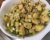 Une image de l'étape 14 de Salade marinée de pommes de terre au porc, oignons nouveaux et tomates orange.