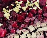 A picture of step 2 of Mediterranean beet salad with dash of roasted walnuts.