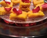 A picture of step 5 of Kesar Rose Kalakand using Alum powder.