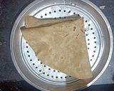 A picture of step 7 of Traditional Maharashtrian Thali. Amti,Chapati,Thecha, Bhendi,Dahi,Gud, Rice.