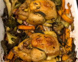 A picture of step 4 of Roast poussin balsamic roast carrot and broccoli.