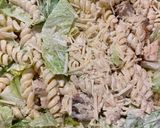 A picture of step 4 of Chicken Caesar pasta salad.