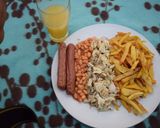 A picture of step 3 of Chips, scrambled eggs and Fresh orange juice.