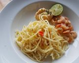 Foto langkah ke 4 dari resep Spagheti Oglio Olio/Baked Garlic Shrimp Salted Egg MPASI 1+.