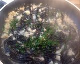 A picture of step 3 of Squid Ink Spaghetti with Calamari and Cauliflower.