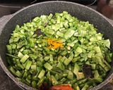 A picture of step 1 of Avarakkai curry (flat beans).