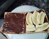 A picture of step 2 of Nutella and Banana sandwich made in Air fryer.