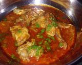 A picture of step 7 of Kathiyavadi chicken curry.