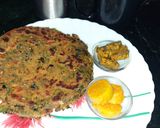 A picture of step 5 of Mixed millet partha with bathua and methi leaves.