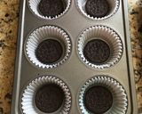 A picture of step 1 of Fudge Swirled Oreo Bottom Cheesecake Cupcakes.