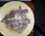 A picture of step 4 of Fried nduma with beef and potato served. with spinach.