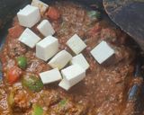 A picture of step 4 of Achari paneer.
