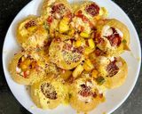 A picture of step 3 of Fruity dahi poori with flavored Greek dahi & plum chutney.