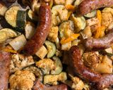 A picture of step 4 of Easy Sausage and Veggies Sheet Pan Meal.