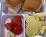 A picture of step 1 of Turkey & cheese sliders Bento box.