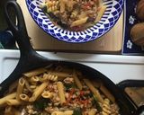 A picture of step 8 of Pasta with Spicy Sausage, Sun-dried Tomatoes & Basil.
