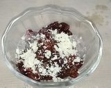 A picture of step 6 of Patbingsu with frozen beetroot yogurt.