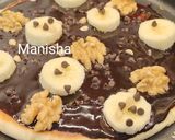 A picture of step 8 of Chocolate walnut banana pizza (loaded with chocolate ganache) kids recipe for christmas party.