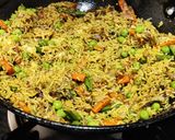 A picture of step 3 of Quick Vegetable biryani with winter vegetables in cooker.