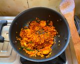 A picture of step 3 of Masoor Chingri Dum or Red lentils with Shrimps.
