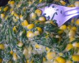A picture of step 2 of Multi grain base spinach corn topped pizza.